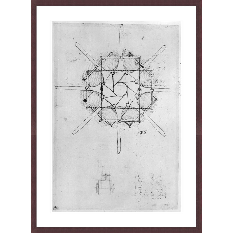 Design for a folding Capstan handle Fol. 376v-c by Leonardo da Vinci -Framed Giclee Print, H 41,5 po x l 30,44 po