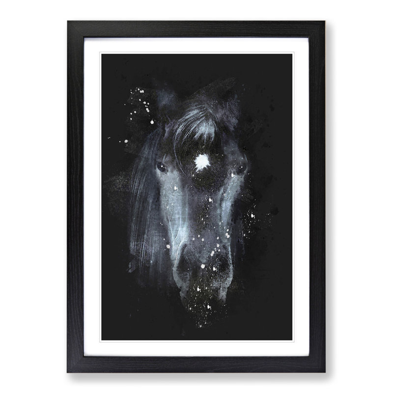 Black Horse in the Shadows - Picture Frame Graphic Art, Black, 90cm H x 65cm W x 2cm D