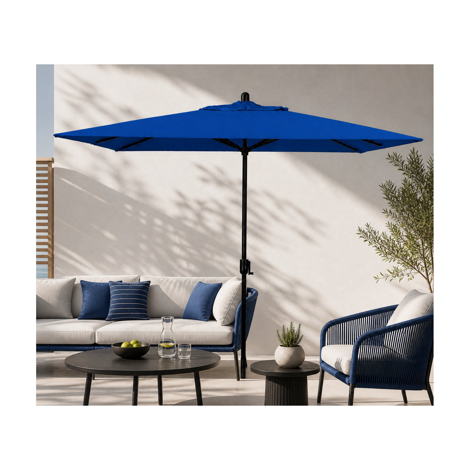 Olivier 116.7'' Outdoor Umbrella, Canvas Pacific Blue Sunbrella® Canvas, Antique Bronze