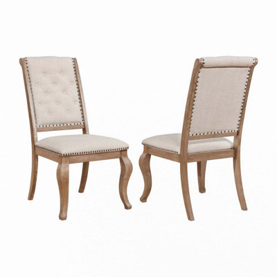 Set Of 2 Cream Fabric Upholstered Dining Chairs
