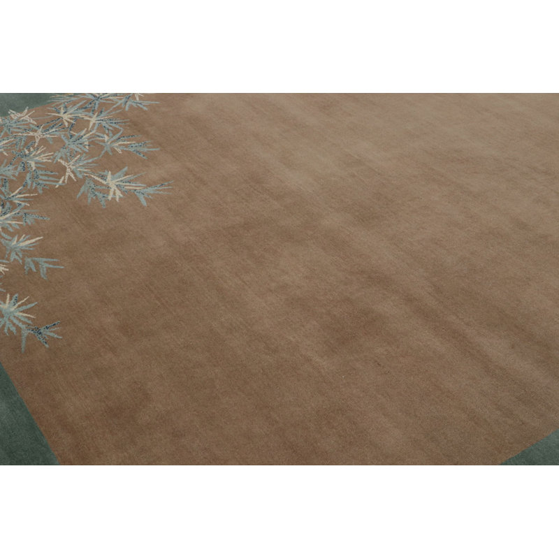 Rug & Kilim’S Chinese Art Deco Rug In Brown And Teal, With Floral Patterns, Rectangle 8' x 10'
