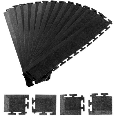 Male Garage Floors Transition Edge Kit, Edges and Corners, Sturdy PVC Interlocking Modular Garage Floor Edging Slip-resistant, Compatible Only with 4-Sided Interlocking Mats, Black