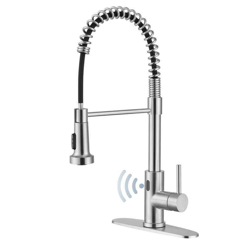 Willow 1.8 GPM Pull Down Touchless Sensor Single Handle Kitchen Faucet with Accessories, Brushed Nickel