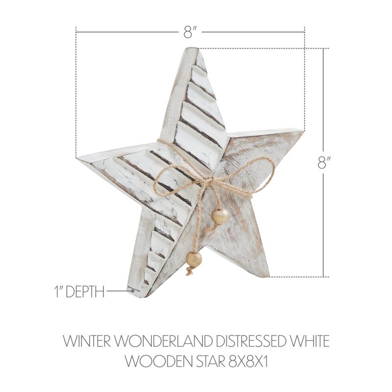 Étoile de bois blanche patinée Winter Wonderland, H 8 po x l 8 po x P 1 po