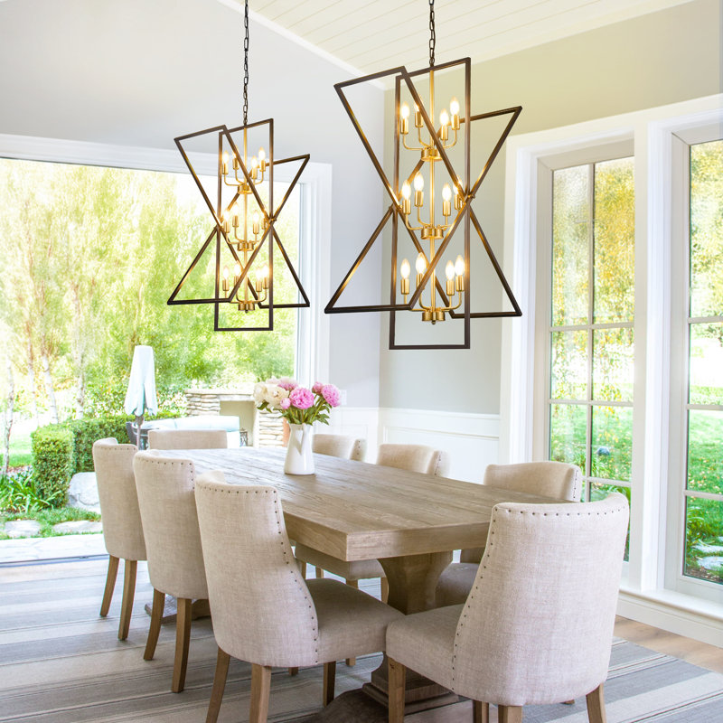 12 - Light Rotatable Dimmable Geometric Chandelier, Gold/Black