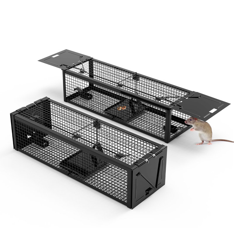 15.35x4.72x3.94in 2-Door Humane Live Rat Trap, Matte Black