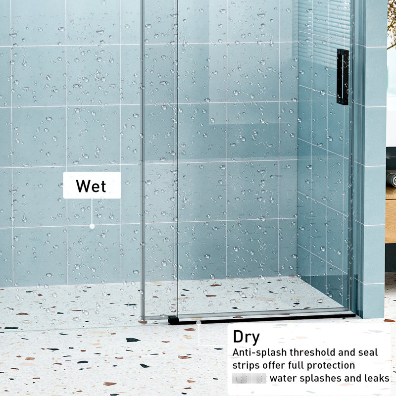 Porte de douche 60 po x 76 po, verre trempé, noir mat, coulissante simple, douche 55 à 60 po x 76 po Seal