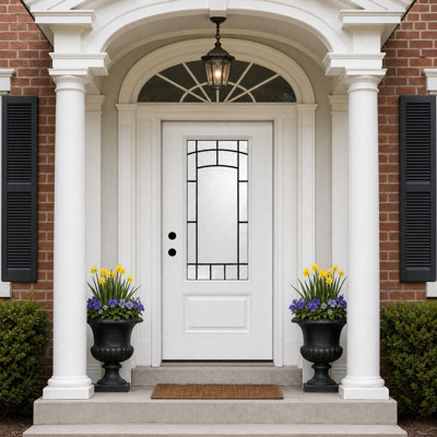 36 in. x 80 in. Prehung Fiberglass Entry Door with 3/4 Lite Wrought Iron Glass and 1-Panel Bottom, White Finish