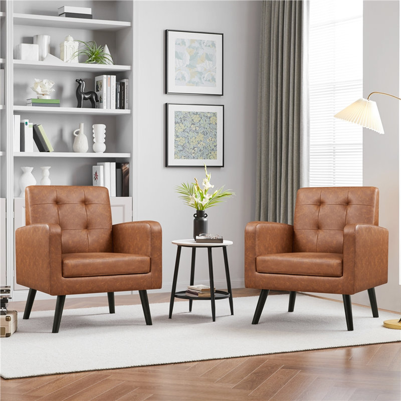 Fauteuil moderne en similicuir capitonné, Brun rétro