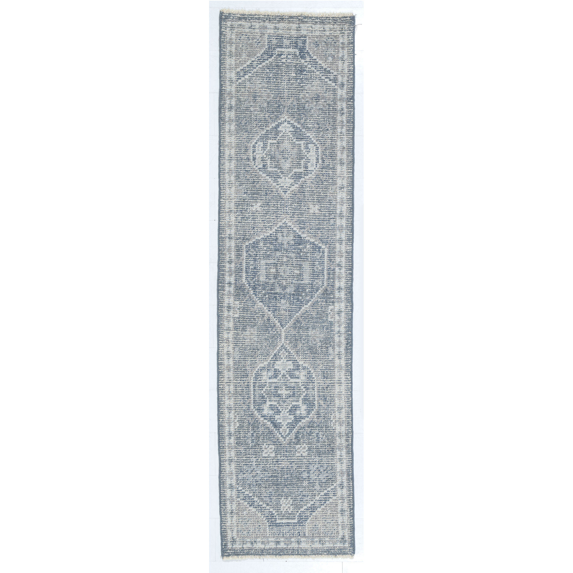 Ciro Handmade Wool Blue/Ivory Rug, Runner 2'6" x 8'