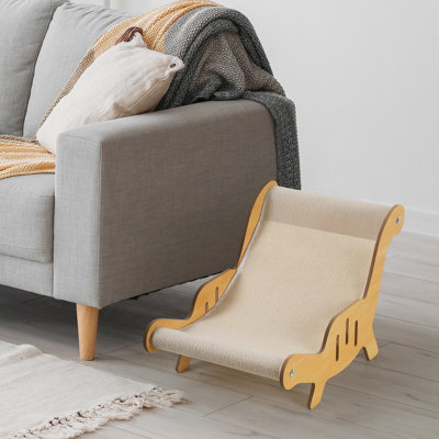 Lit-griffoir pour chat, fauteuil-lit en forme d'arc de 50 cm avec surface à griffer, hamac-lit en forme de dinosaure pour chats d'intérieur, idéal pour s'étirer et se détendre, et protège vos meubles.