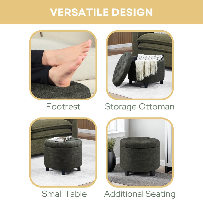 Avers Upholstered Ottoman, Dark Charcoal Gray Fabric