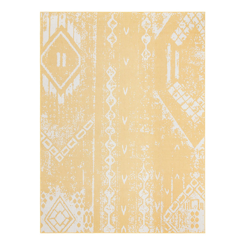 Tapis intérieur / extérieur jaune en polypropylène tissé à la machine 9 pi 10 po x 13 pi Broux, Rectangle 9 pi x 12 pi