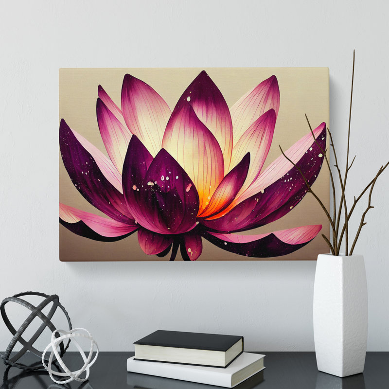 Lotus Flower Paint Splatter (6) - Wrapped Canvas, 35cm H x 50cm W x 3cm D