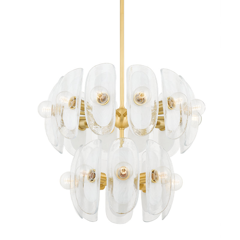 Aged Brass 20-Light Chandelier with Blonchino Shades