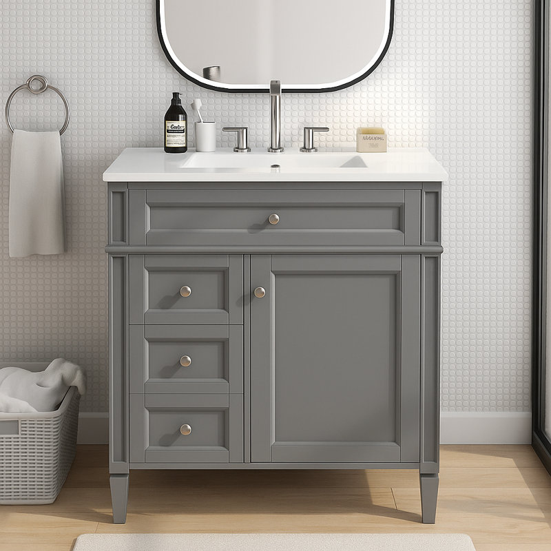30" Bathroom Vanity with Single Sink Top, 2 Drawers & Tip-Out Drawer