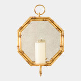 Octagonal Bamboo Mirror W/Candle Holder-Gold Leaf