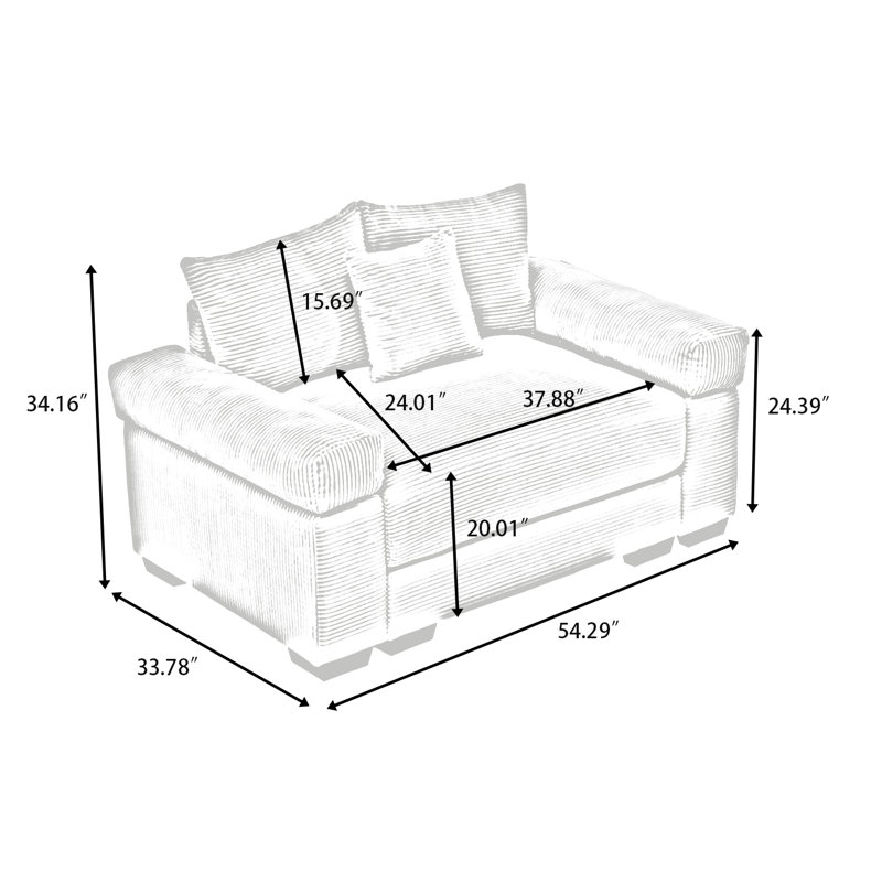 Fauteuil surdimensionné en velours côtelé avec 3 coussins décoratifs, accoudoirs souples et coussin à rebond élevé, Vert