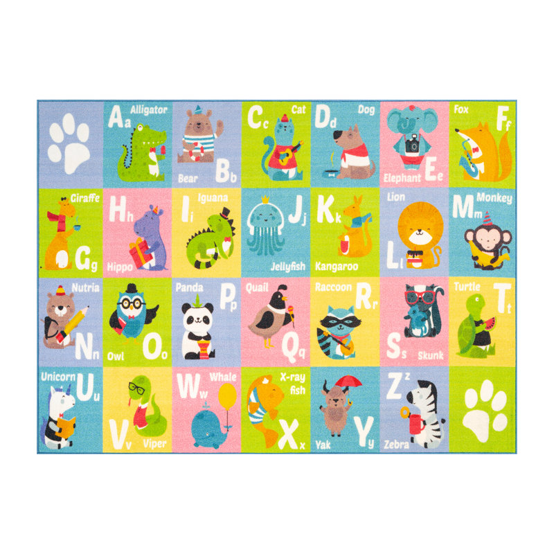 KC Cubs: Educational Rug: ABC Alphabet Animal - 3x5' Playmat - Interactive Letter Learning, Activity Area Carpet, Bedroom-Classroom, Baby-Toddler-Kid