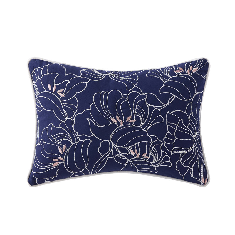 Modern Embroidered Floral Cotton Rectangle Throw Pillow