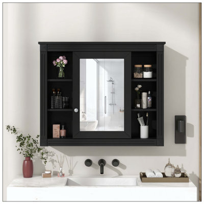 Armoire à pharmacie murale à miroir 6 tablettes ouvertes