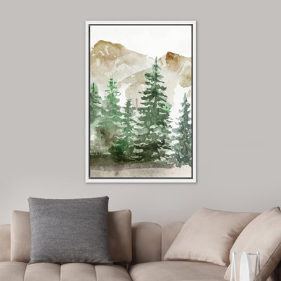 Paysage de forêt Woodland «Watercolor Pastel Green Mountain Pine Tree Forest Woodland» sur