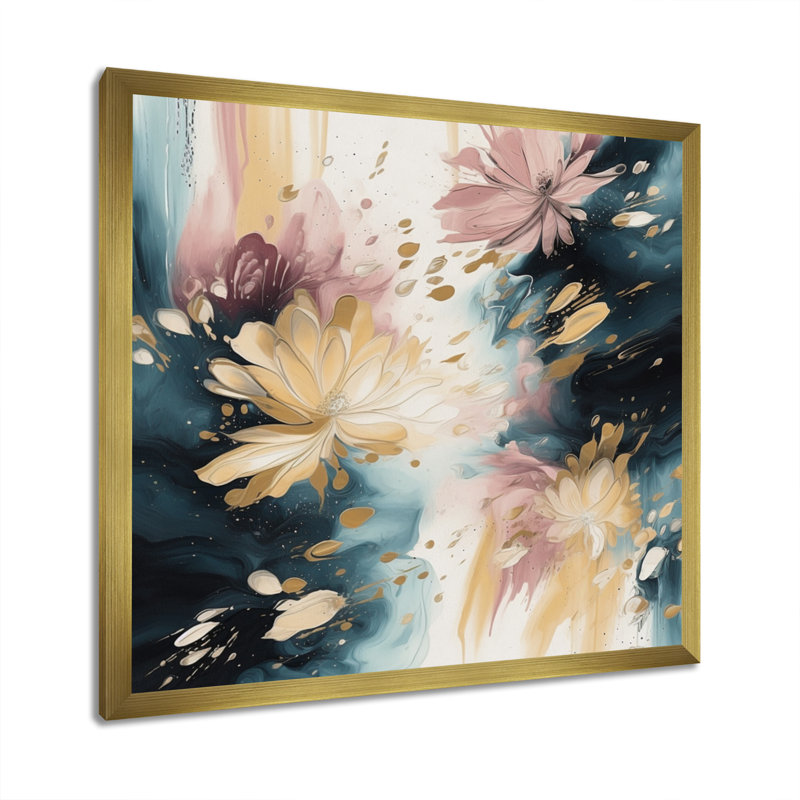 «Robutti Pink and Beige Blooming Abstractions II», reproduction sur toile, H 36 po x l 36 po x P 1,5 po, Encadrement doré