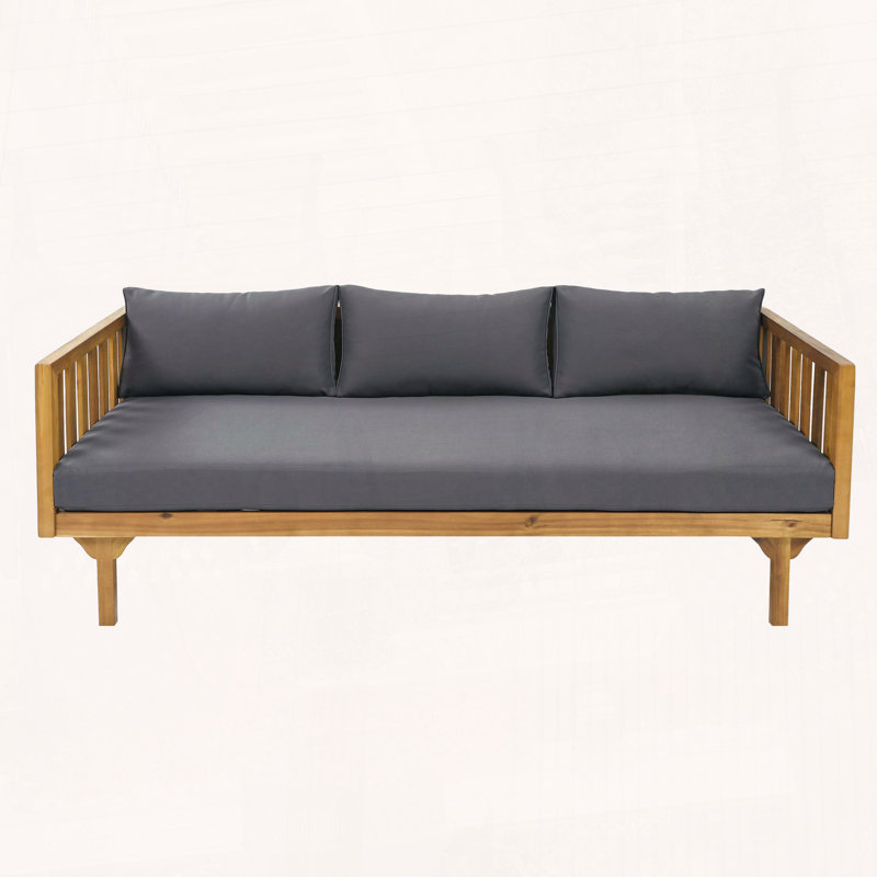 Lit de jour en bois d'acacia avec lambris classique, Coussin gris / structure en teck