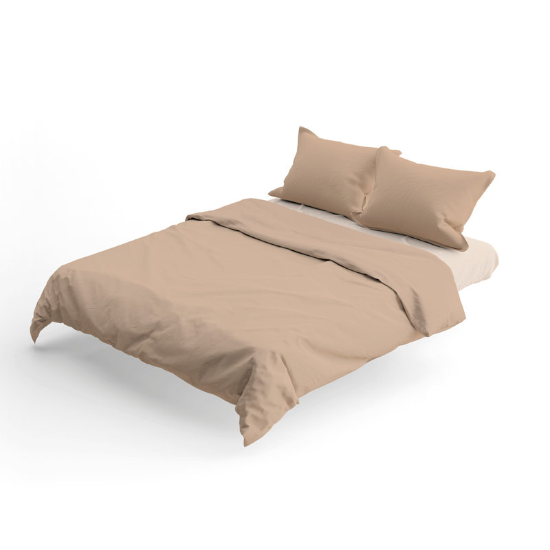 Cotton Solid Colour Duvet Cover Set with Pillowcases, Sand, 155 x 220 cm - 1 Pillowcase 80 x 80 cm