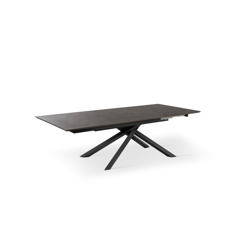 Daimyan Extendable Oak Metal Base Dining Table, Rust, Black