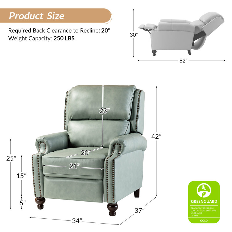 Fauteuil inclinable manuel en cuir véritable Adeesa, Cuir véritable gris