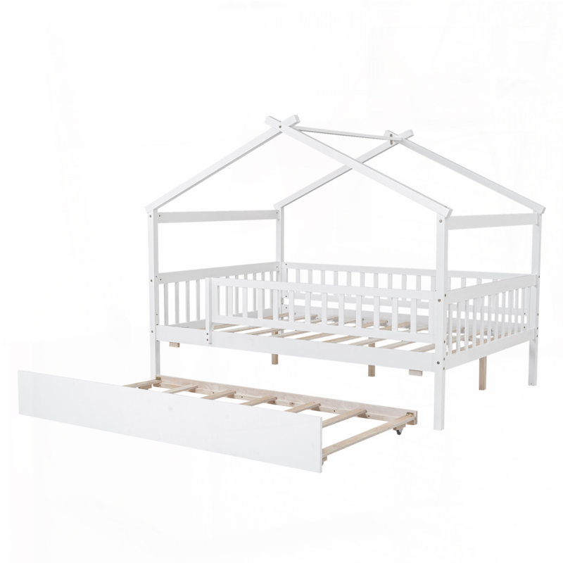 Lit en bois avec lit gigogne simple, Complète, Blanc