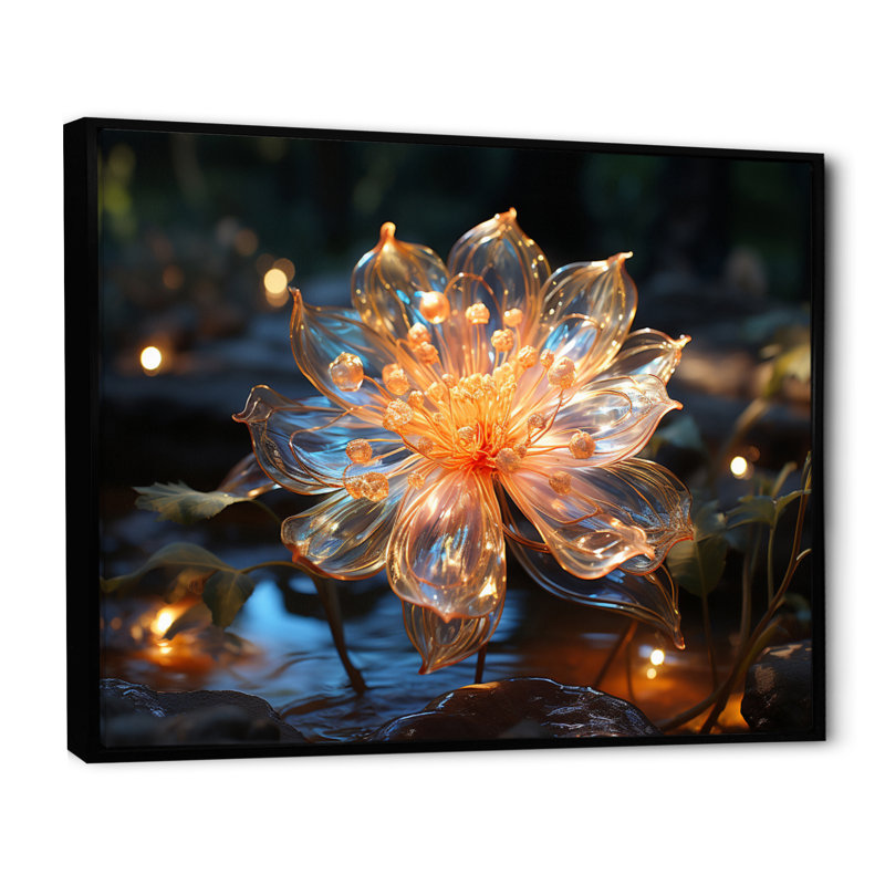 Fleurs de cristal pêche - impression, H 30 po x l 40 po x P 1,5 po, Cadre flottant noir