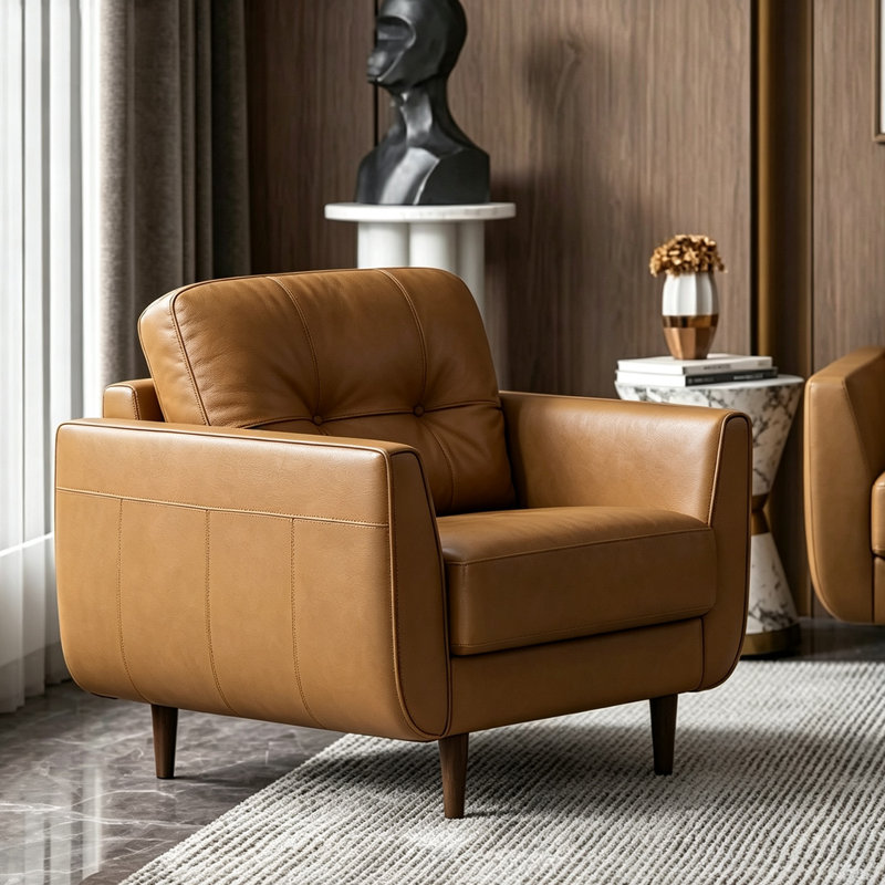 Camel Top Grain Leather Settee