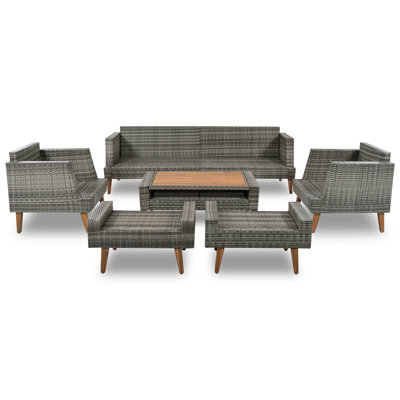 6-Piece Modern Outdoor Conversation Set With Durable Wicker And Plush Cushions