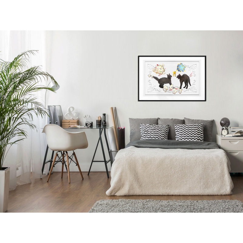 " Cat Fight ", 24" W x 16" H, Black Framed