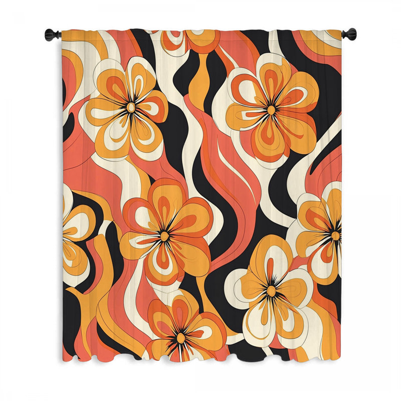 Rideaux de fenêtre à motif floral rétro et voilages rétro - 1 panneau, L 50 po x L 84 po