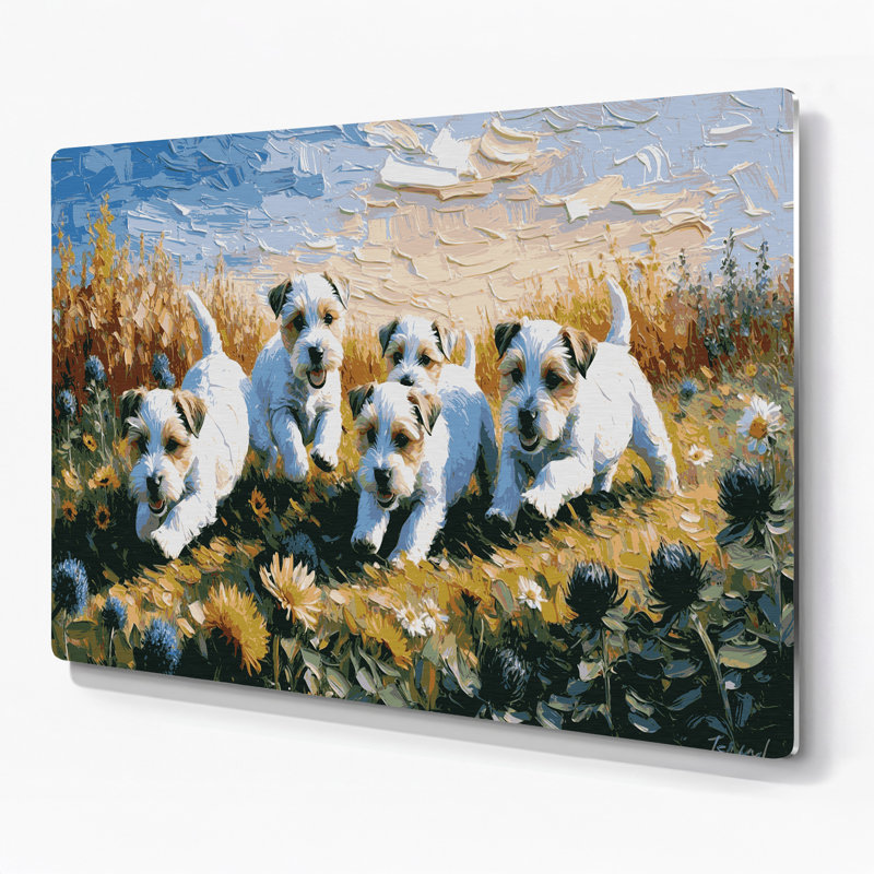 Chiens Sealyham Terrier gris, art mural en métal, H 11 po x l 14 po