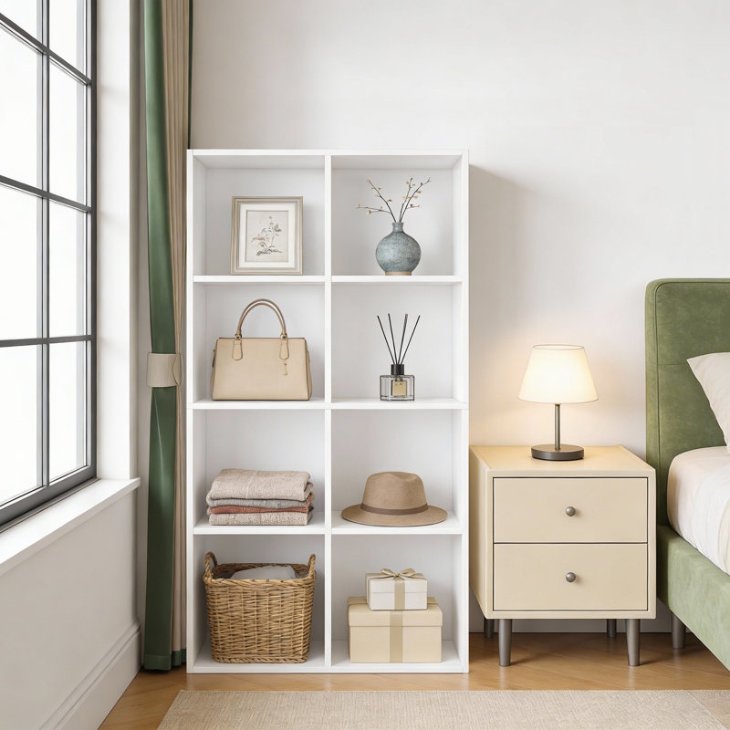 8-Cube 51''H Open Storage Shelf, Versatile Bookcase, 51" H x 25.8" W x 9.4" D, White