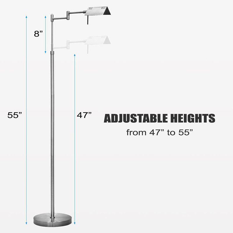 Urick 55" Dimmable LED Pharmacy Floor Lamp, 12W LED, Full Range Dimming, 360 Degree Swing Arms, Adjustable Heights, Standing Lamp for Reading, Sewing, and Craft, ETL Listed
