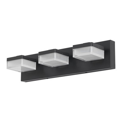 Modern Matte Black LED Vanity Light Fixture - 3-Light Bathroom Over Mirror Lighting with Clear Acrylic Shade