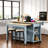 47.3-Inch Kitchen Island With Extendable Dining Table, Rubberwood Veneer, Built-In Storage Shelves And Sockets, 2 Drawers And 2 Cabinets, Grey-Blue Color.