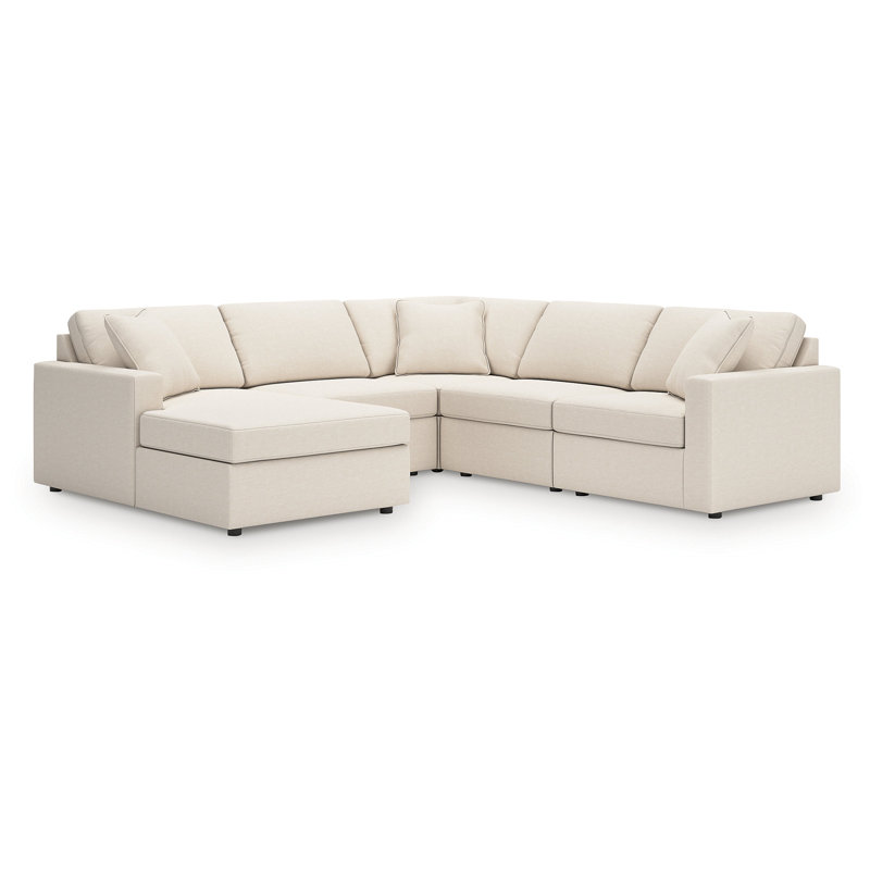 Canapé modulaire 5 pièces avec méridienne Depew, Orienté à gauche (vu de face), Polyester blanc