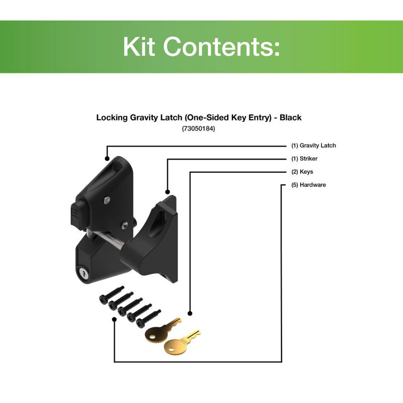 Barrette Outdoor Living 3.312 in. x 5.187 in. Black Nylon with Stainless Steel 1-Sided Key Locking Gravity Latch