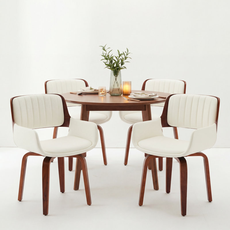 Chayne Faux Leather Upholstered Swivel Dining Armchairs, Black