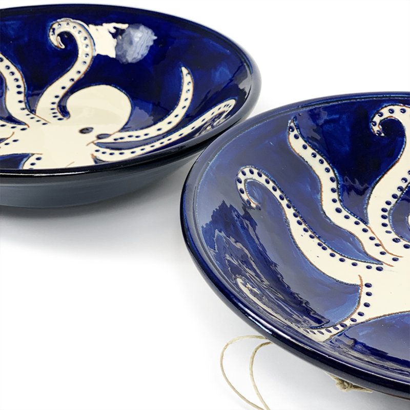 Calliope 500ml Handmade Ceramic Pasta Bowl, Blue/Black/White