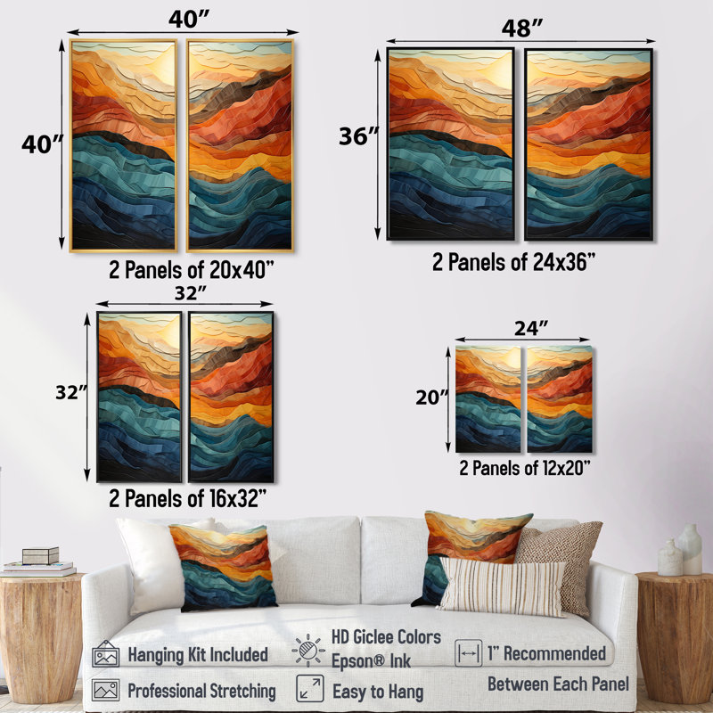 Corail bleu sarcelle audacieux paysage de montagnes - impressions sur toile traditionnelles, 40" H x 40" W, Toile tendue