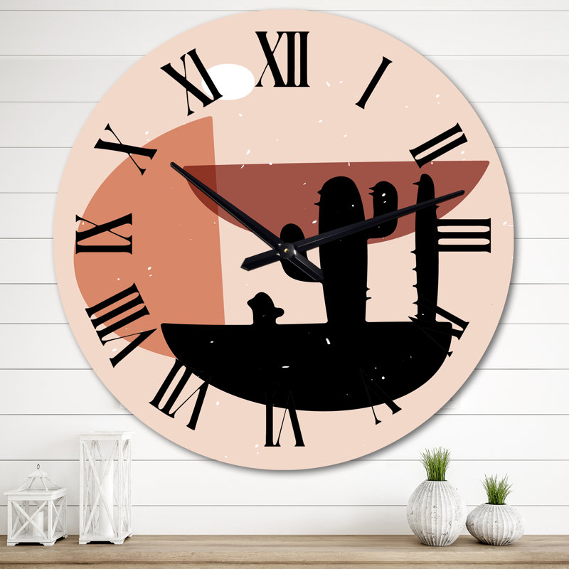 Horloge murale Tropical Vintage Cactus Geometrics I, Très grand