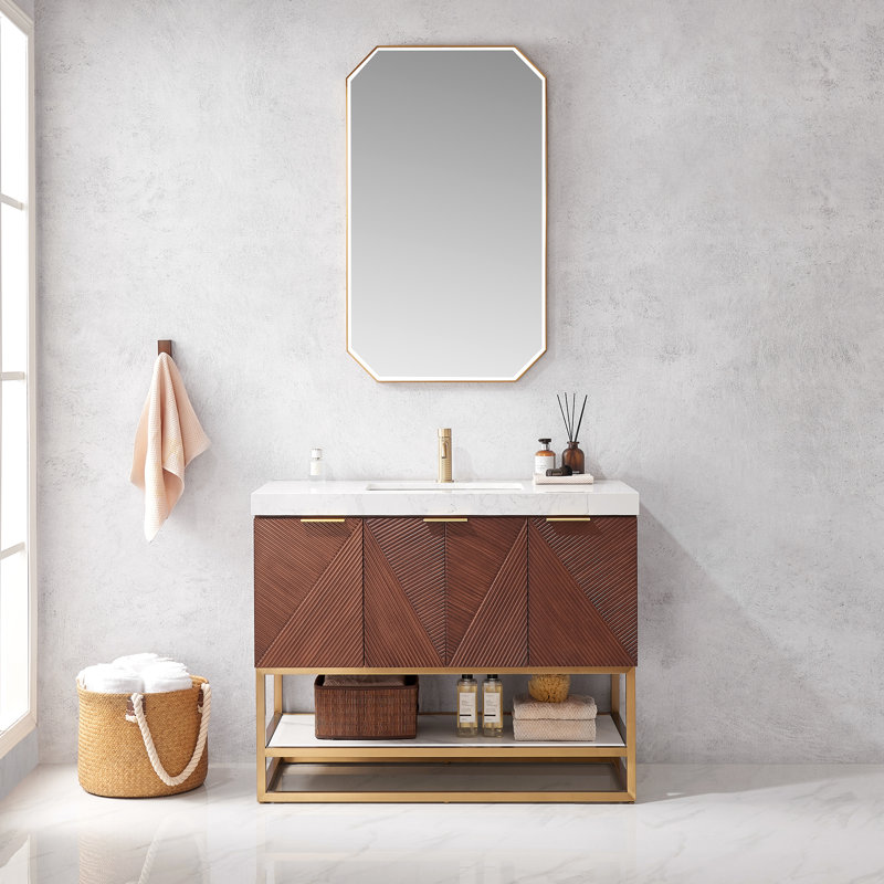 Mahon 42'' Free Standing Single Bathroom Vanity with Cultured Marble Top, Brushed Gold, Gold