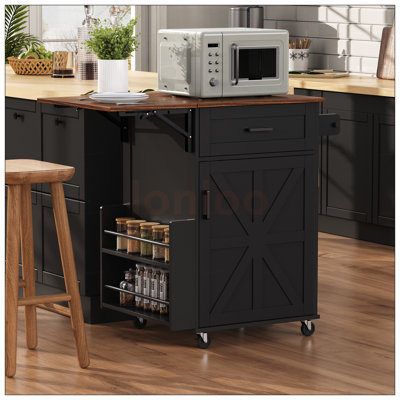 Farmhouse Kitchen Island With Drop Leaf And Multiple Storage Solutions, Perfect For Organized And Efficient Cooking Spaces
